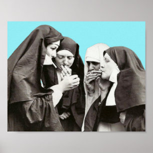 Nuns Smoking Vintage Photography  Poster