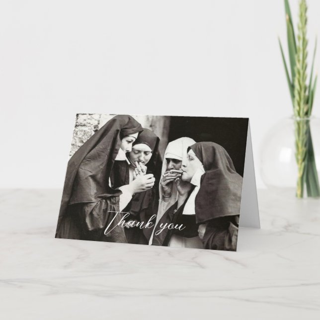 Nuns Smoking Vintage Photography  Thank You Card (Front)