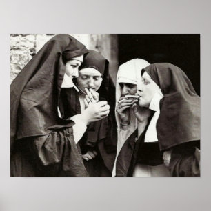 Nuns Smoking Vintage Photography XS Poster