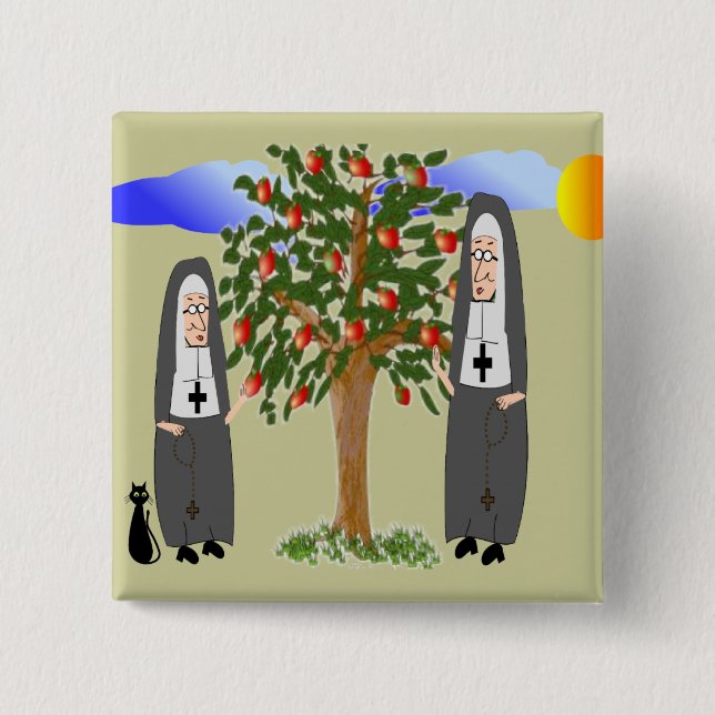 Nuns Stealing Apples Cards & Gifts 15 Cm Square Badge (Front)