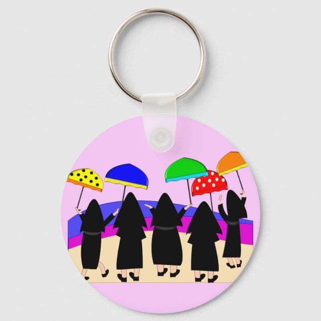 Nuns With Umbrellas "Expecting Rain" Key Ring (Front)