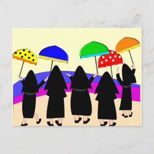 Nuns With Umbrellas "Expecting Rain" Postcard