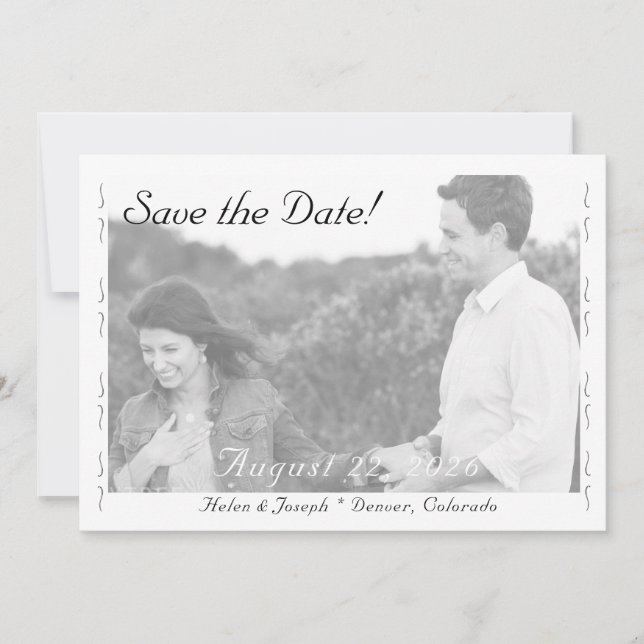 Nuptial Grace B&W Wedding Flat Save The Date Card (Front)