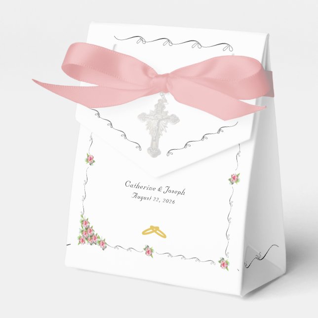 Nuptial Rose Catholic Wedding Favour Box (Front Side)