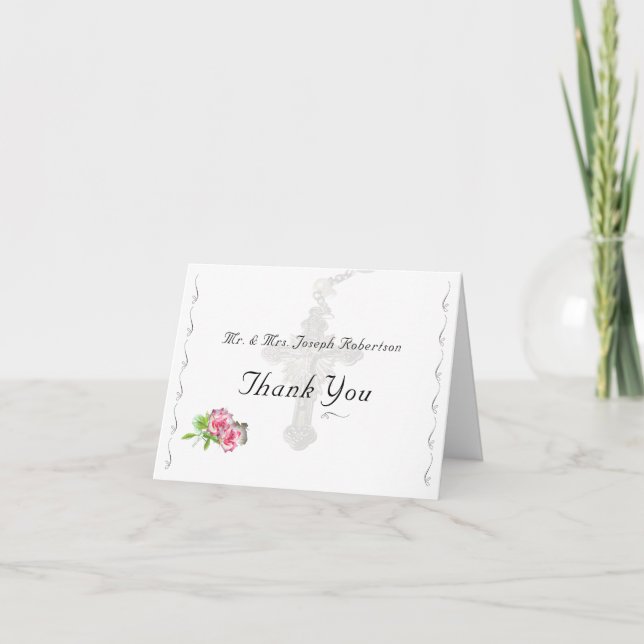 Nuptial Rose Catholic Wedding Thank You Card (Front)