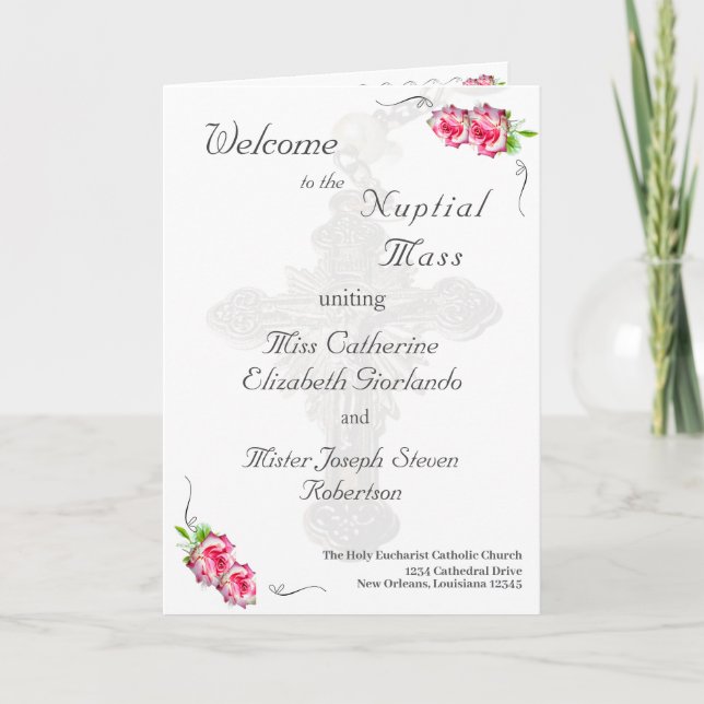 Nuptial Rose Traditional Catholic Wedding Program (Front)