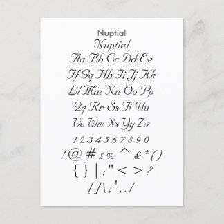 Nuptial - Zazzle Font Sampler Sheet Postcard