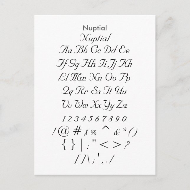 Nuptial - Zazzle Font Sampler Sheet Postcard (Front)