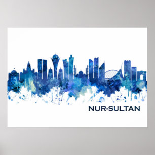 Nur-Sultan Kazakhstan Skyline Blue Poster
