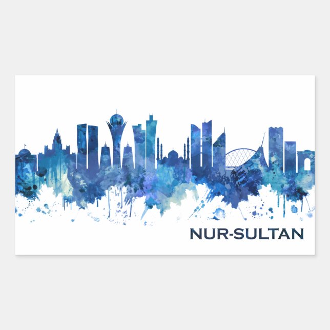 Nur-Sultan Kazakhstan Skyline Blue Rectangular Sticker (Front)
