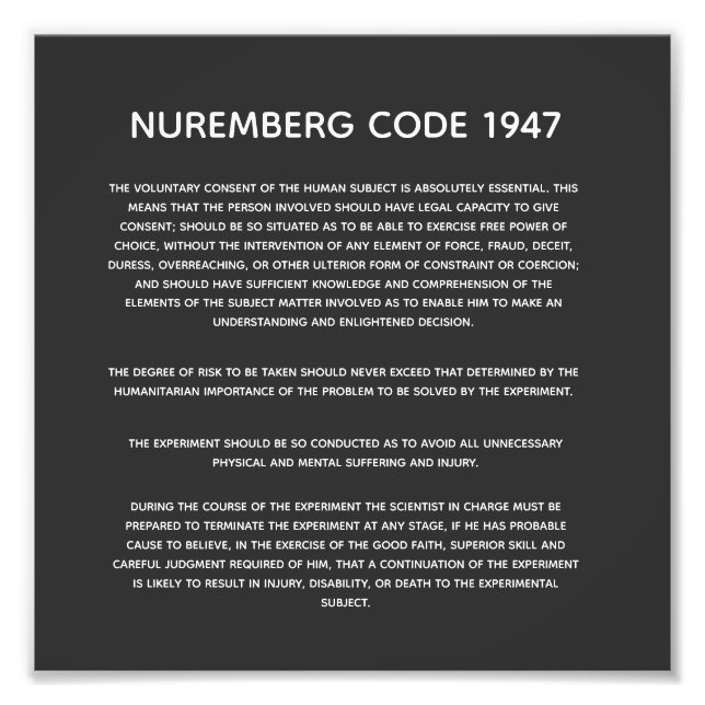 Nuremberg Code.  Acrylic Print (Front)
