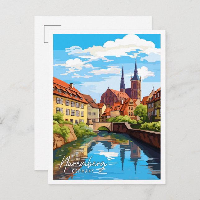 Nuremberg Germany Art vintage travel illustration Postcard (Front/Back)
