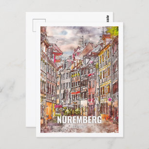 Nuremberg Germany Famous Travel Place Watercolor Postcard