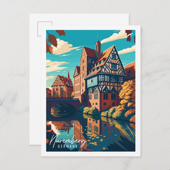 Nuremberg Germany vintage travel illustration Postcard (Front/Back)