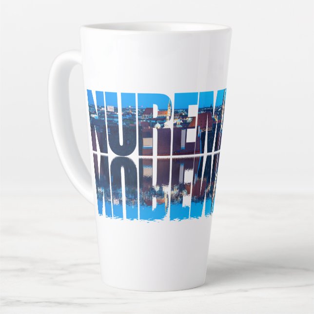 Nuremberg text composed of night old town view latte mug (Left Angle)