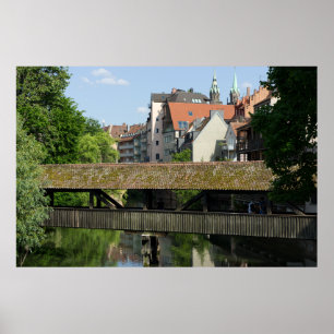 Nuremberg's Tranquil Wooden Bridge Poster