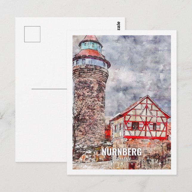 Nurnberg Germany Famous Travel Place Watercolor Postcard (Front/Back)