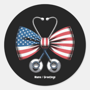 Nurse 4th July America Coquette Bow Stethoscope Classic Round Sticker