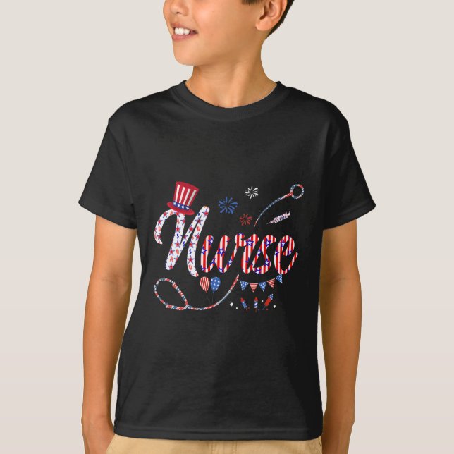 Nurse 4th Of July American Flag Independence Day  T-Shirt (Front)