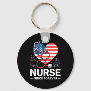 Nurse 4th of July American Flag Patriotic USA Key Ring