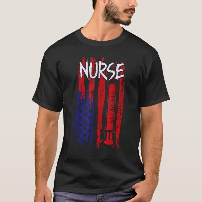 Nurse 4th Of July American Flag Stethoscope Regist T-Shirt (Front)