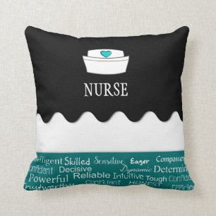 Nurse Adjectives Black and Dark Teal Cushion