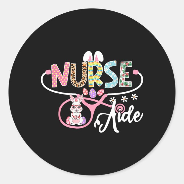 Nurse Aide Easter Bunny Egg Stethoscope Nursing Classic Round Sticker (Front)