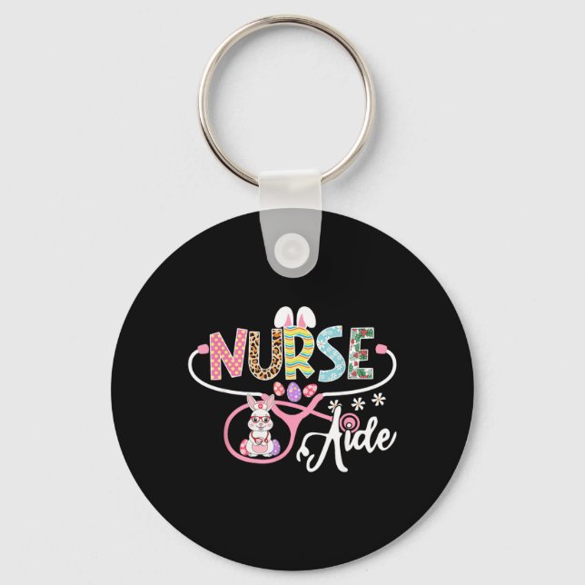 Nurse Aide Easter Bunny Egg Stethoscope Nursing Key Ring (Front)