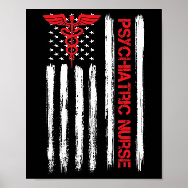 Nurse American Flag Rn Mental Health Psych Nurse  Poster (Front)