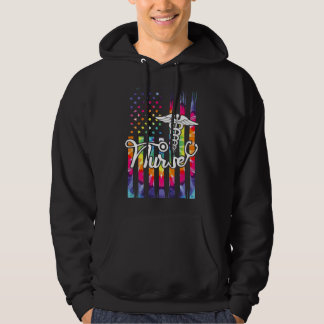 Nurse American Flag US Patriotic Tie Dye Hippie Nu Hoodie