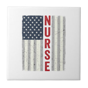 Nurse American Flag Vintage Engraving Shirt Design Ceramic Tile
