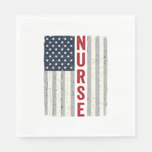 Nurse American Flag Vintage Engraving Shirt Design Napkin