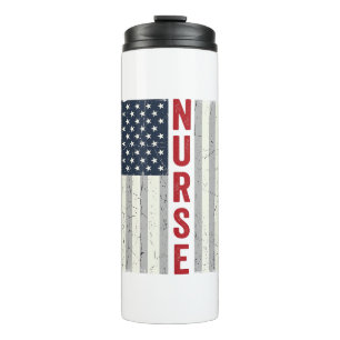 Nurse American Flag Vintage Engraving Shirt Design Thermal Tumbler