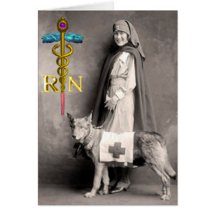 NURSE AND RESCUE DOG /Gold Caduceus RN Emblem