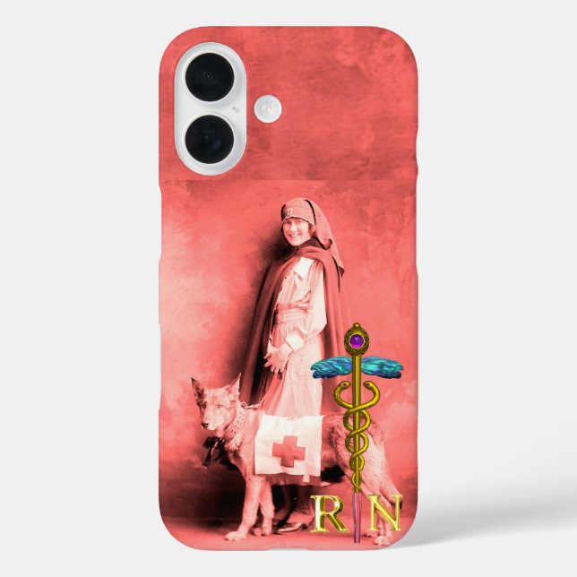 NURSE AND RESCUE DOG /Gold Caduceus RN Emblem Case-Mate iPhone Case (Back)