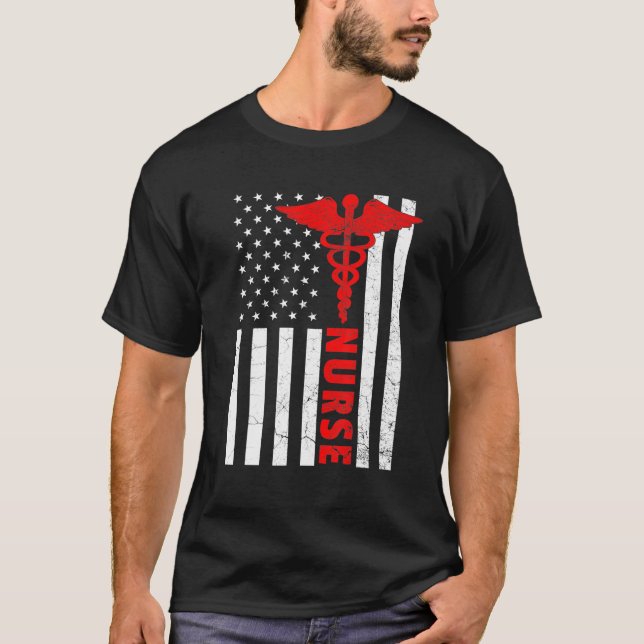Nurse Appreciation Gift  American Flag RN July 4Th T-Shirt (Front)