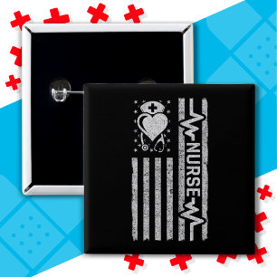 Nurse Appreciation Hero Heart Life American Flag 15 Cm Square Badge