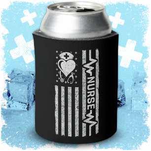 Nurse Appreciation Hero Heart Life American Flag Can Cooler