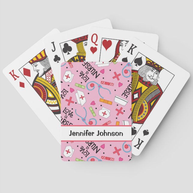 Nurse Art Pink Name Personalised Playing Cards (Back)