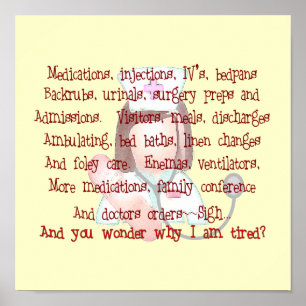 Nurse Art Poem (Frameable) "I'm Tired" Poster