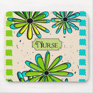 Nurse Artsy Floral Green and Blue Mouse Pad