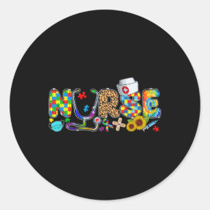 Nurse Autism Awareness Stethoscope And Puzzle Piec Classic Round Sticker
