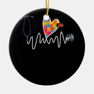 Nurse Autism Puzzle Stethoscope Heart Ceramic Ornament