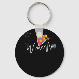 Nurse Autism Puzzle Stethoscope Heart Key Ring