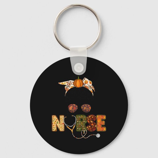 Nurse Autumn Fall Thanksgiving Stethocope Scrub RN Key Ring (Front)