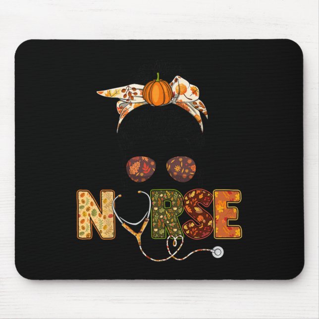 Nurse Autumn Fall Thanksgiving Stethocope Scrub RN Mouse Pad (Front)