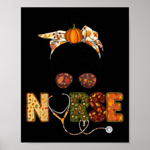 Nurse Autumn Fall Thanksgiving Stethocope Scrub RN Poster