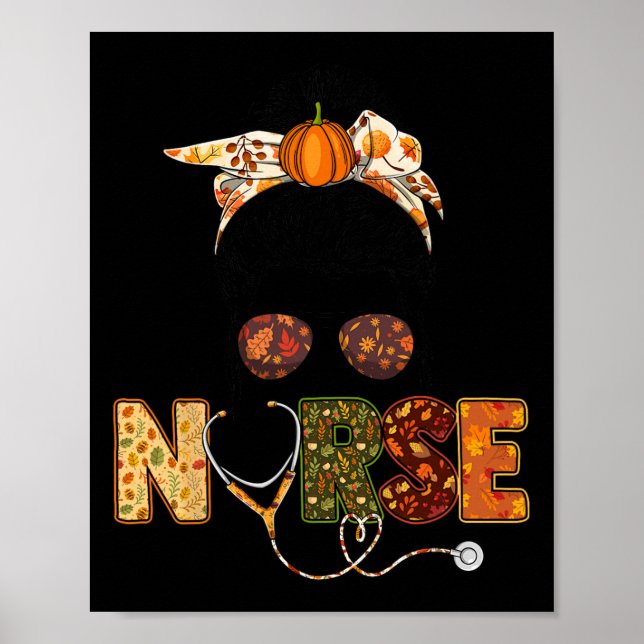 Nurse Autumn Fall Thanksgiving Stethocope Scrub RN Poster (Front)