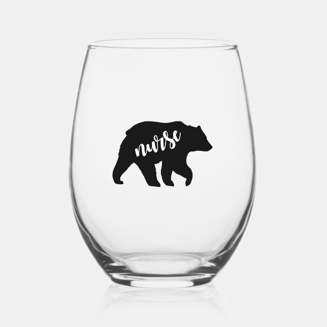 Nurse Bear  Stemless Wine Glass (Front)