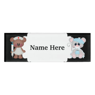 Nurse Bear taking care of patient name tag